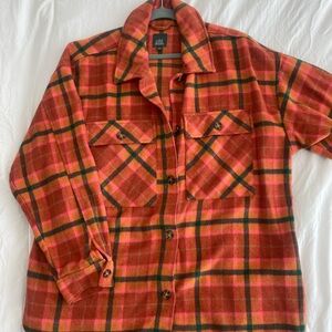 Red and Orange Plaid Button-Up Shacket
